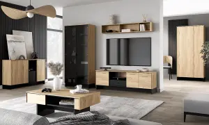 Nomad Hinged Door Double Wardrobe (H)920m( W)1950mm (D)500mm - Light Oak Ash and Black Accents