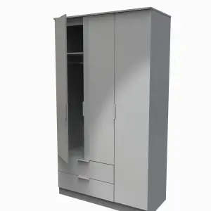 Poole Triple Wardrobe with 2 Drawers in Uniform Grey Gloss & Dusk Grey (Ready Assembled)