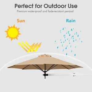 Costway Wall-Mounted Umbrella Water-proof Cantilever Parasols Tilting Sunshade Umbrella w/ Adjustable Pole