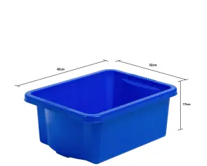 Wham 4x Stack & Store 16L Blue Plastic Storage Boxes. Home, Office, Classroom, Playroom, Toys, Books. L42 x W32 x H17cm