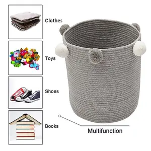 Grey Woven Laundry Basket Laundry Hamper Clothes Toy Storage Container Blanket Organizer