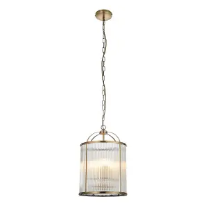 Luminosa Lambeth Ribbed Glass 4 Light Ceiling Pendant Antique Brass