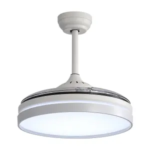 Retractable Ceiling Fan with Lights 42 Inch LED Ceiling Fan Lights with Remote Control and 6 Speed in White