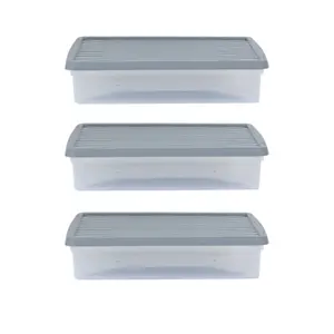 3 x Wham Box 14.75L Stackable Plastic Storage Box & Lid Clear/Steel