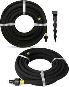 Aqua Drop Soaker Garden Hose-15m Flexible Hose Pipe-Premium Recycled Rubber Irrigation Pipe with 20 Soaker Hose Pegs