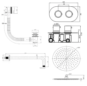 Aquarius RainLux Round Matt Black 2 Outlet Overflow Filler Shower Bundle