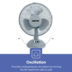 GEEPAS Grey 9" Table Fan - 22W Electric Portable Desktop Cooling Fan for Desk Home or Office Use