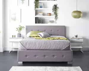 Aspire Side Opening Ottoman Storage Bed in Grey Linen, Double