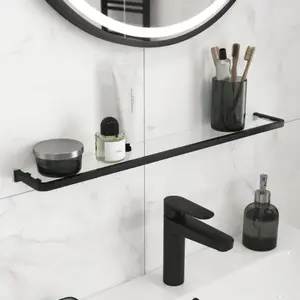 GoodHome Elland Matt Black Wall-mounted Bathroom Shelf (D)12cm (H)2cm (L)60cm