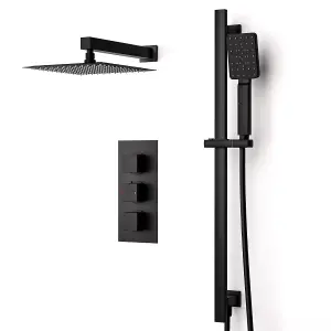 Temel Concealed Thermostatic Mixer Valve, Handset, Shower Head Set Black Matte