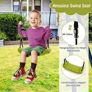 Costway 3-in-1 Kids Swing Set Metal A-Frame Swing Set U-shaped Swing Glider 2 Gym Ring