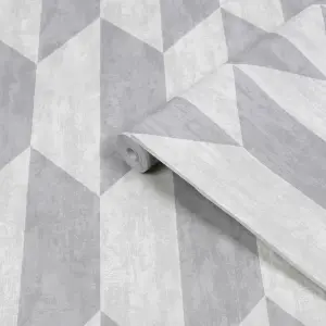 GoodHome Garnet Grey Silver effect Geometric Textured Wallpaper Sample