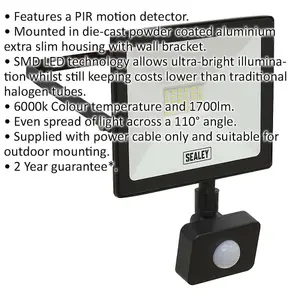 Extra Slim Floodlight with PIR Sensor - 20W SMD LED - IP65 Rated - 1700 Lumens