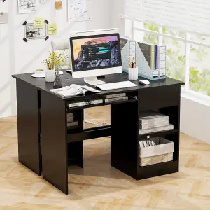 COSTWAY Wooden Computer Desk with Pull-out Keyboard Tray Black Office Desk