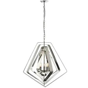 Hanging Ceiling Pendant Light Polished Chrome Ring Shade Modern 3 Bulb Lamp