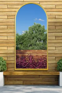 MirrorOutlet Arcus - Gold Metal Framed Arched Leaner / Wall Garden Mirror 55" X 27.5" (140CM X 70CM)