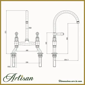 Artisan Mayfair Bridge Traditional Kitchen Tap with Lever Handles - Polished Brass