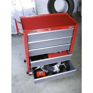 5 Drawer Red Portable Tool Chest with Locking Mechanism and Mobile Storage