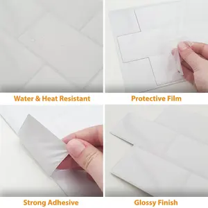 20 Pieces 30.5 x 15.4 cm 3D Tile Stickers Pure White Glossy