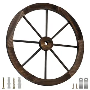 Woodside Decorative Burnt Wood Garden Wagon Wheel