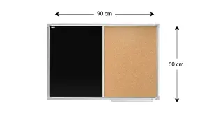 ALLboards Combination Board 2 in 1 Chalkboard & Cork Board with Aluminium Frame 90x60cm, Pin Board Magnetic Board