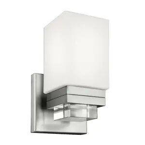 IP44 Wall Light Opal Etched Glass Shade Crystal Detail Satin Nickel LED G9 3.5W