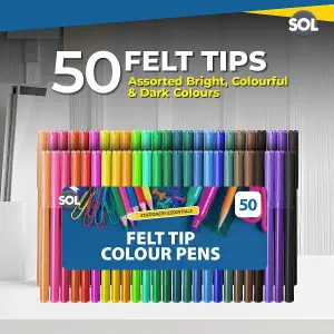 50 Felt Tips Colouring Pens for Adults & Kids - Felt Tip Pens for Children - Drawing Coloured Pens Felt Pens, Colouring Pens