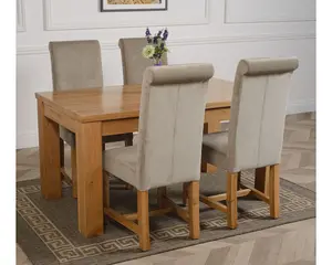 Dakota 152 x 87 cm Chunky Medium Oak Dining Table and 4 Chairs Dining Set with Washington Grey Fabric Chairs