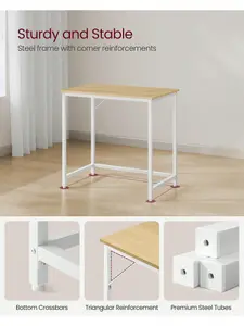 VASAGLE Computer Desk, Small Office Desk And Workstation, Work Desk For Home Office,Study,Metal Frame, Natural Oak And Pearl White