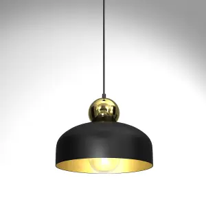 Milagro Harald Pendant Lamp 1XE27 A Stylish Hand Made 30CM Lamp In Matt Black With Luxurious Gold Detail