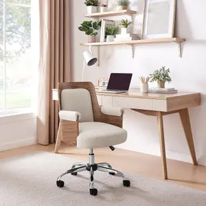 Furniturebox UK Hoomz Cream fabric and Wood Office Chair