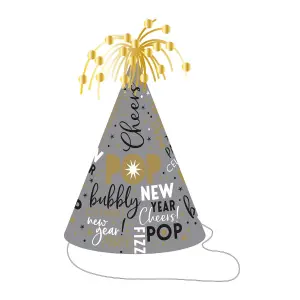 Amscan Foil Cone New Year Party Hat Grey (One Size)