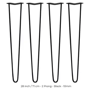 4 x Hairpin Leg - 28 - Black - 2 Prong - 10m