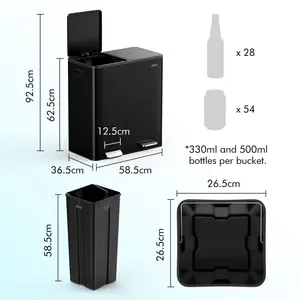 60L Compartment Bins Step On Multi-Compartment Rubbish & Recycling Bin - 60L Matte Black