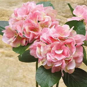 Bloom Artificial Single Pink Hydrangea Stem - Faux Fake Silk Flower Indoor Home Decoration Floral Arrangements - Measures L60cm