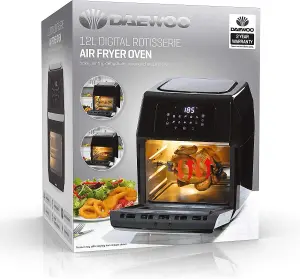 Daewoo 12L Digital Rotisserie Air Fryer Oven 1800W Healthy Oil Free Rotisserie With Thermostat Control Black