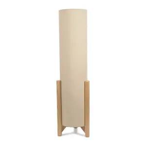 ValueLights Henry Wooden Oak Effect Midi Floor Lamp with Natural Cylinder Shade - LED Bulb Included