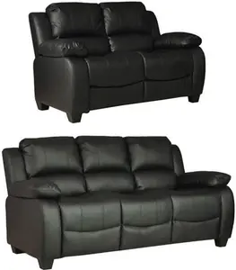 Valerie Black Leather Modern 3+2 Seater Sofa Set By Furniture Instore