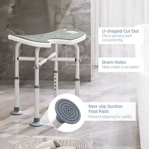 HOMCOM Aluminium Shower Stool for Elderly Disabled Non-Slip Bath Stool Grey