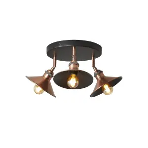 Bureau Satin Black Copper effect 3 Light Spotlight