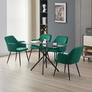 Miami Dining Table with 4 Green Charlotte Velvet Chairs