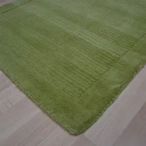 Green Simple and Stylish Wool Modern Plain Handmade Rug for Living Room and Bedroom-68 X 240cm (Runner)