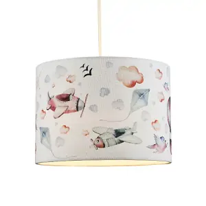 Air Travel Childrens Linen Lamp Shade - Planes Hot Air Balloons Clouds and Kites