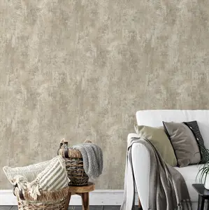 Plain Cream Distressed Stone Concrete Effect Cove Texture Feature Wallpaper