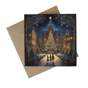 Eco-Friendly Christmas Cards - Recycled Card Plastic Free Xmas Greetings Cards Gift - Christmas Town Tree - Set of 10