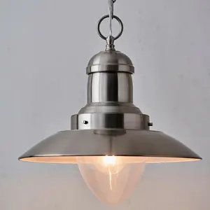 Hanging Ceiling Pendant Light Satin Nickel & Glass Industrial Lamp Bulb Holder