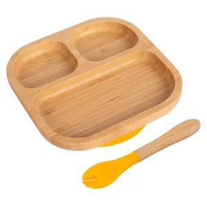 Bamboo Segmented Baby Weaning Plate & Fork Set - Yellow