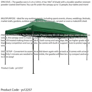 Heavy Duty 3x6m Green Pop-Up Gazebo with Waterproof Canopy for Outdoor Events