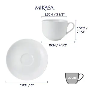 Mikasa Chalk Set of 2 220ml Teacups & Saucers