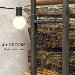 Outsunny 100-150cm Retractable Metal Firewood Log Holder Rack with Hooks